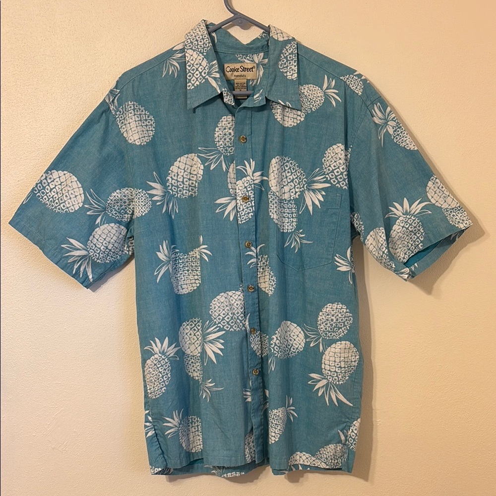 Hawaiian Cooke Street Blue and White made in Hawaii Button Down pocket Shirt XL